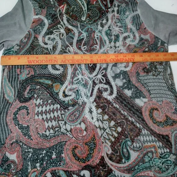 Soft Surroundings Tunic Top Shirt Women Small Gray Paisley Embroidered Lace Trim - Picture 4 of 16